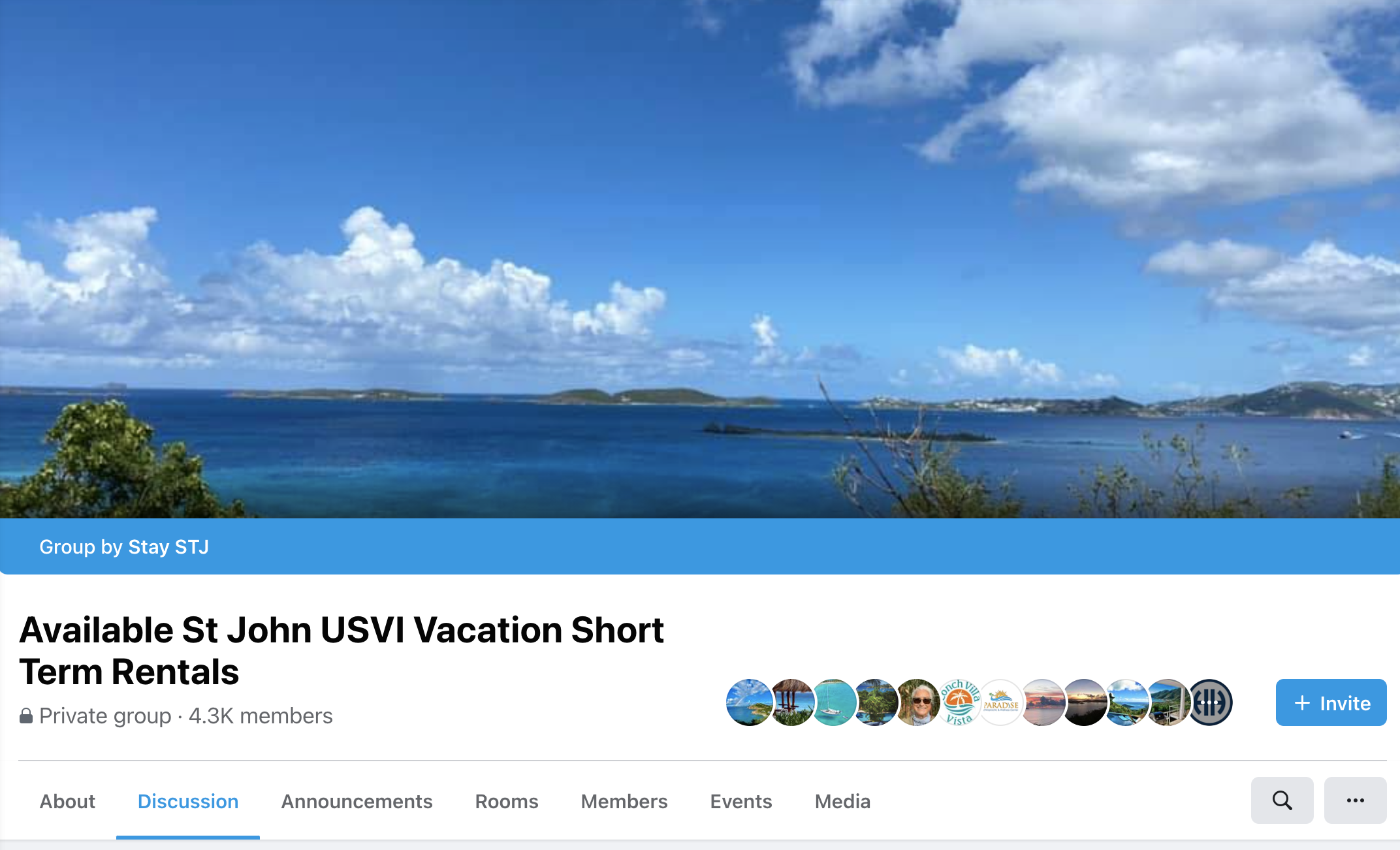 screenshot of an airbnb host group for rentals in St John, Virgin Islands, with more than 4 thousand members